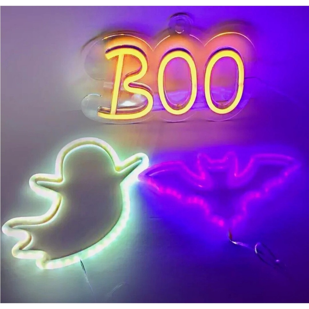2023 Bullseye Playground 3 Faux Neon Signs - Bat Ghost & Boo Hanging 6" Target